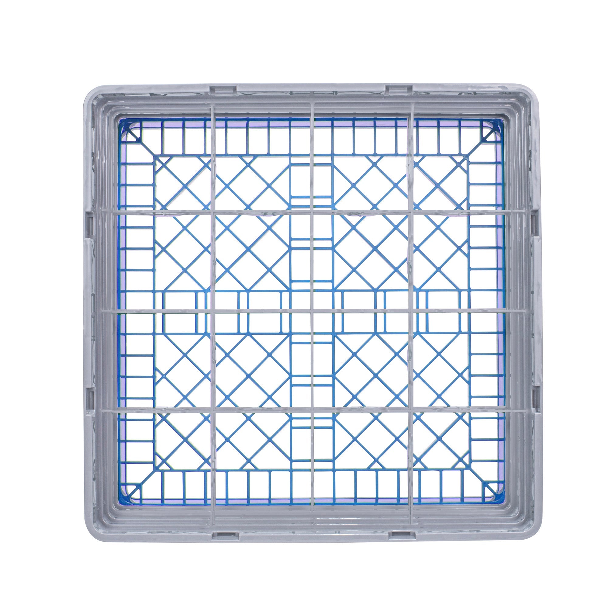 Clean Tek Professional Blue Glass Rack - 16 Compartments, 1 Full Drop and 3 Half Drop Extenders - 19 3/4" x 19 3/4" x 10 1/2" - 1 count box