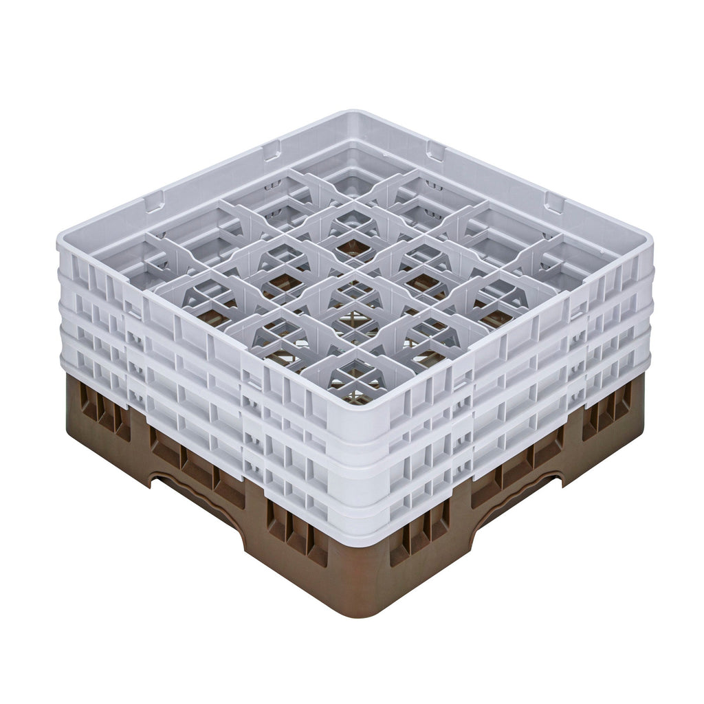 Clean Tek Professional Brown Glass Rack - 16 Compartments, 1 Full Drop and 3 Half Drop Extenders - 19 3/4" x 19 3/4" x 10 1/2" - 1 count box