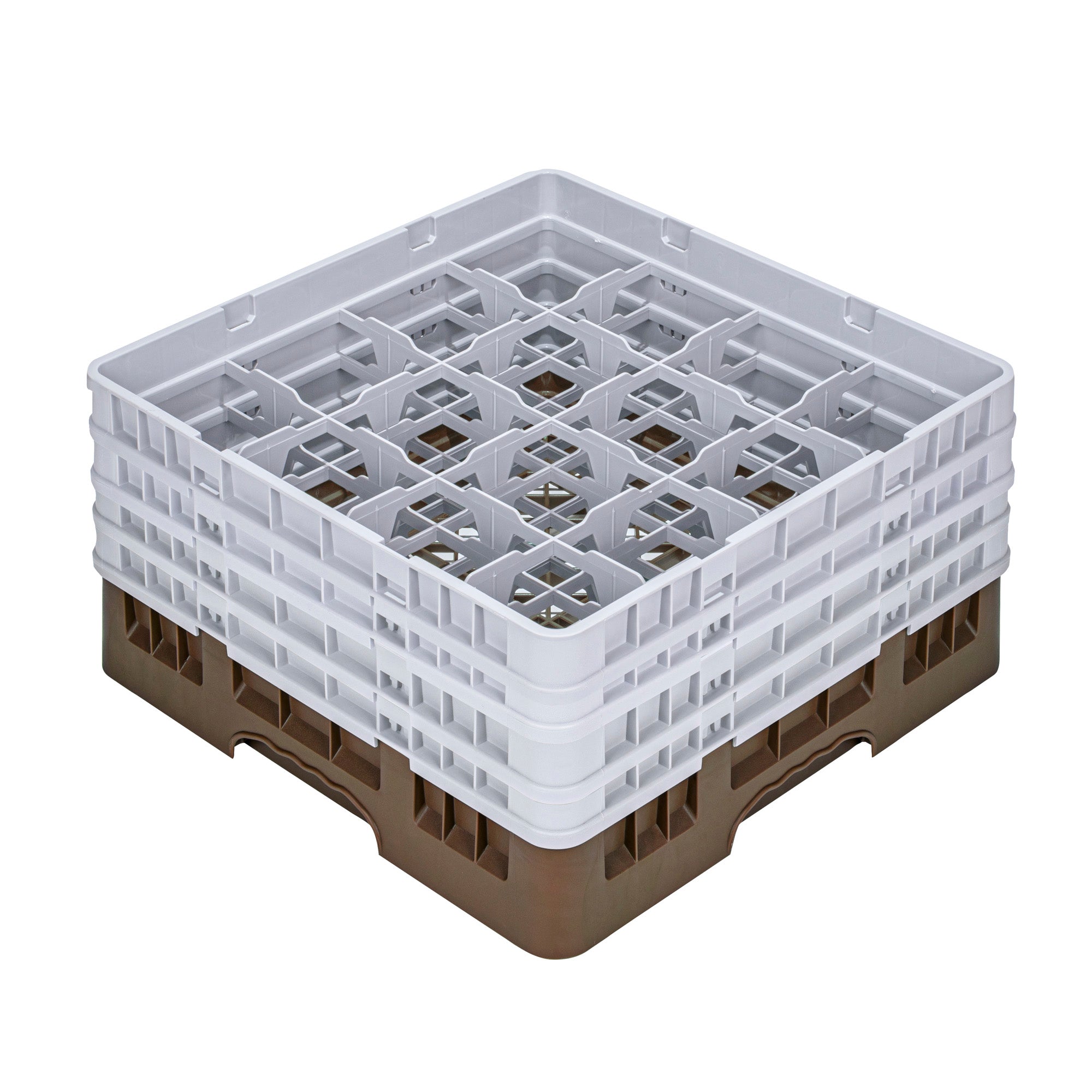 Clean Tek Professional Brown Glass Rack - 16 Compartments, 1 Full Drop and 3 Half Drop Extenders - 19 3/4" x 19 3/4" x 10 1/2" - 1 count box