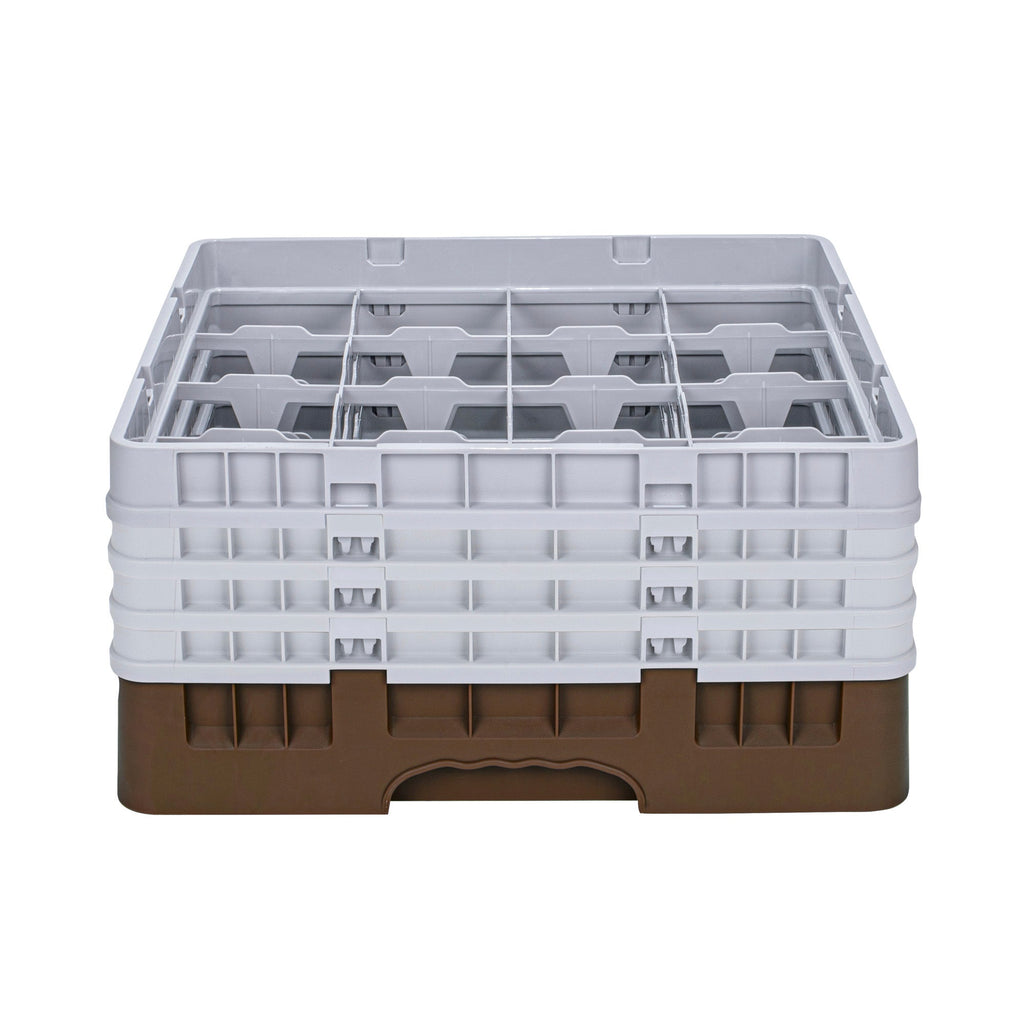 Clean Tek Professional Brown Glass Rack - 16 Compartments, 1 Full Drop and 3 Half Drop Extenders - 19 3/4" x 19 3/4" x 10 1/2" - 1 count box