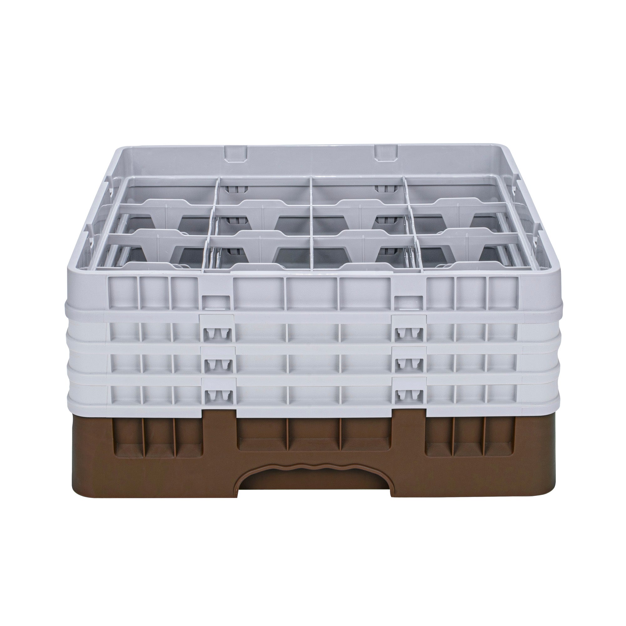 Clean Tek Professional Brown Glass Rack - 16 Compartments, 1 Full Drop and 3 Half Drop Extenders - 19 3/4" x 19 3/4" x 10 1/2" - 1 count box