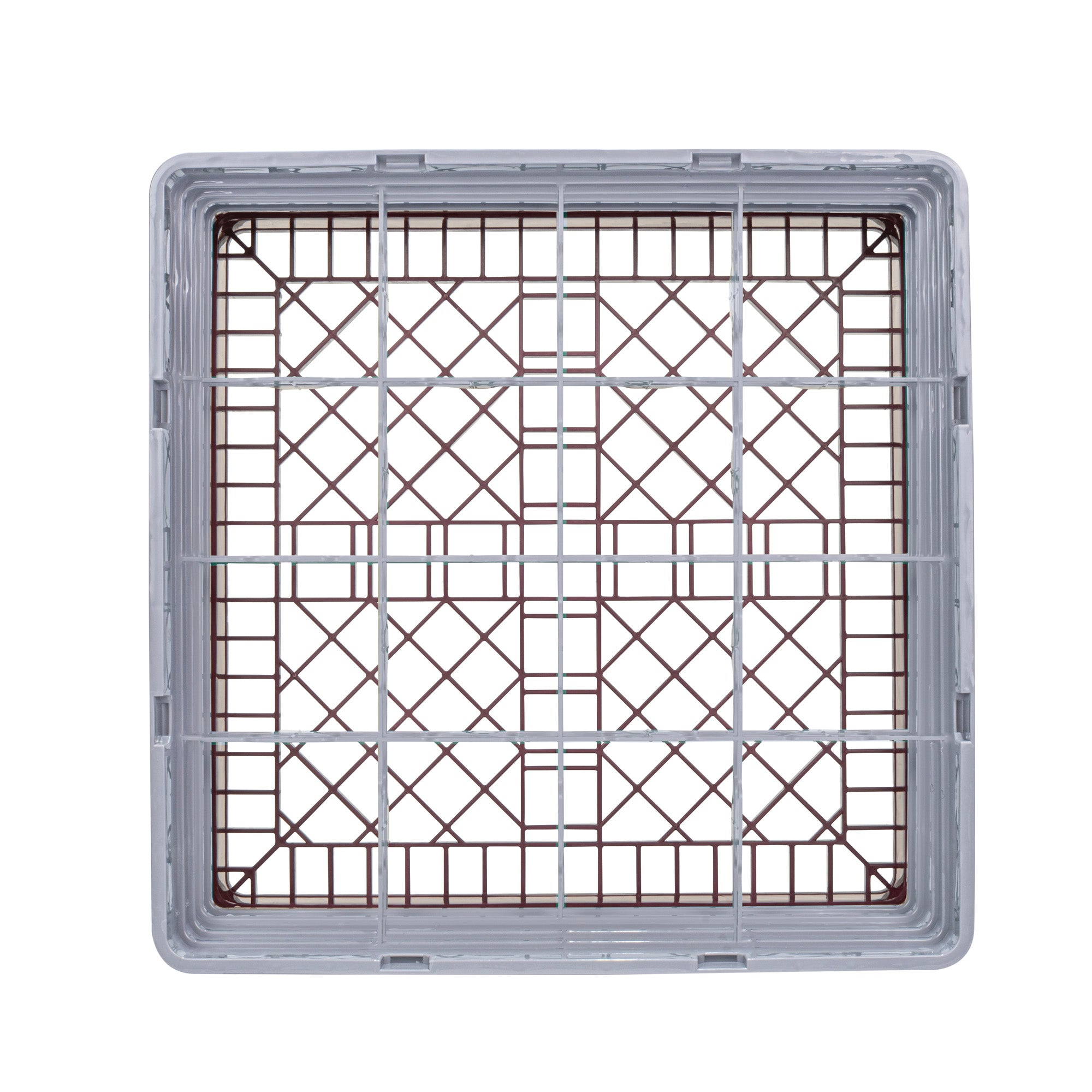 Clean Tek Professional Brown Glass Rack - 16 Compartments, 1 Full Drop and 3 Half Drop Extenders - 19 3/4" x 19 3/4" x 10 1/2" - 1 count box