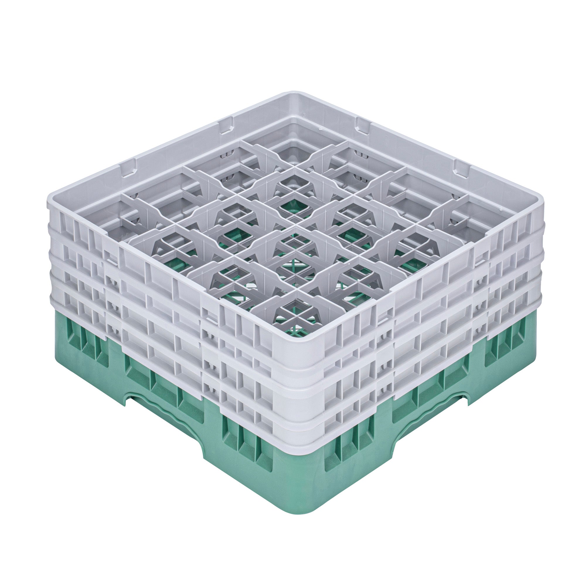 Clean Tek Professional Green Glass Rack - 16 Compartments, 1 Full Drop and 3 Half Drop Extenders - 19 3/4" x 19 3/4" x 10 1/2" - 1 count box