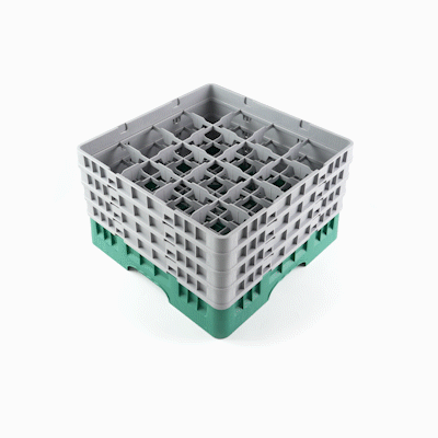 Clean Tek Professional Green Glass Rack - 16 Compartments, 1 Full Drop and 3 Half Drop Extenders - 19 3/4" x 19 3/4" x 10 1/2" - 1 count box