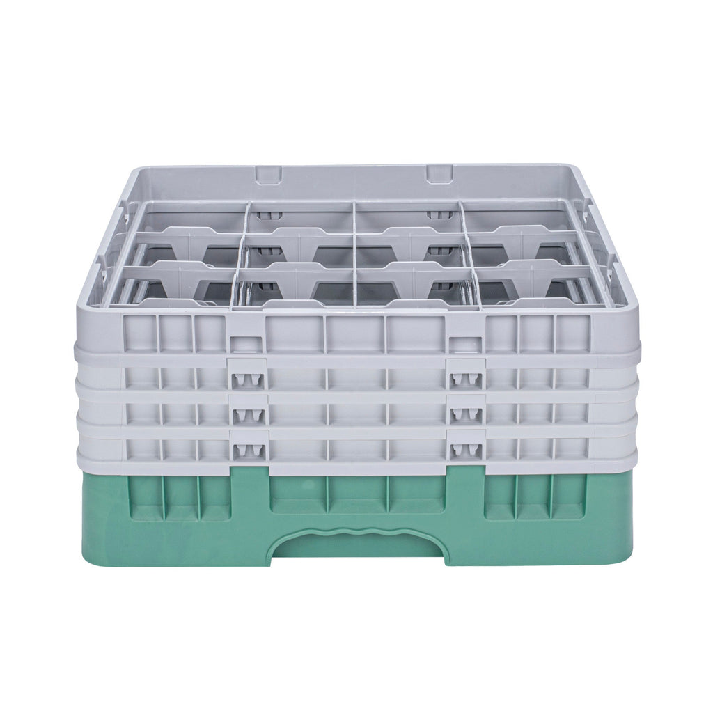 Clean Tek Professional Green Glass Rack - 16 Compartments, 1 Full Drop and 3 Half Drop Extenders - 19 3/4" x 19 3/4" x 10 1/2" - 1 count box