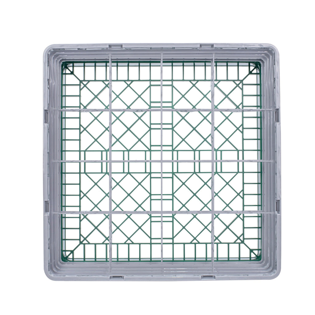 Clean Tek Professional Green Glass Rack - 16 Compartments, 1 Full Drop and 3 Half Drop Extenders - 19 3/4" x 19 3/4" x 10 1/2" - 1 count box