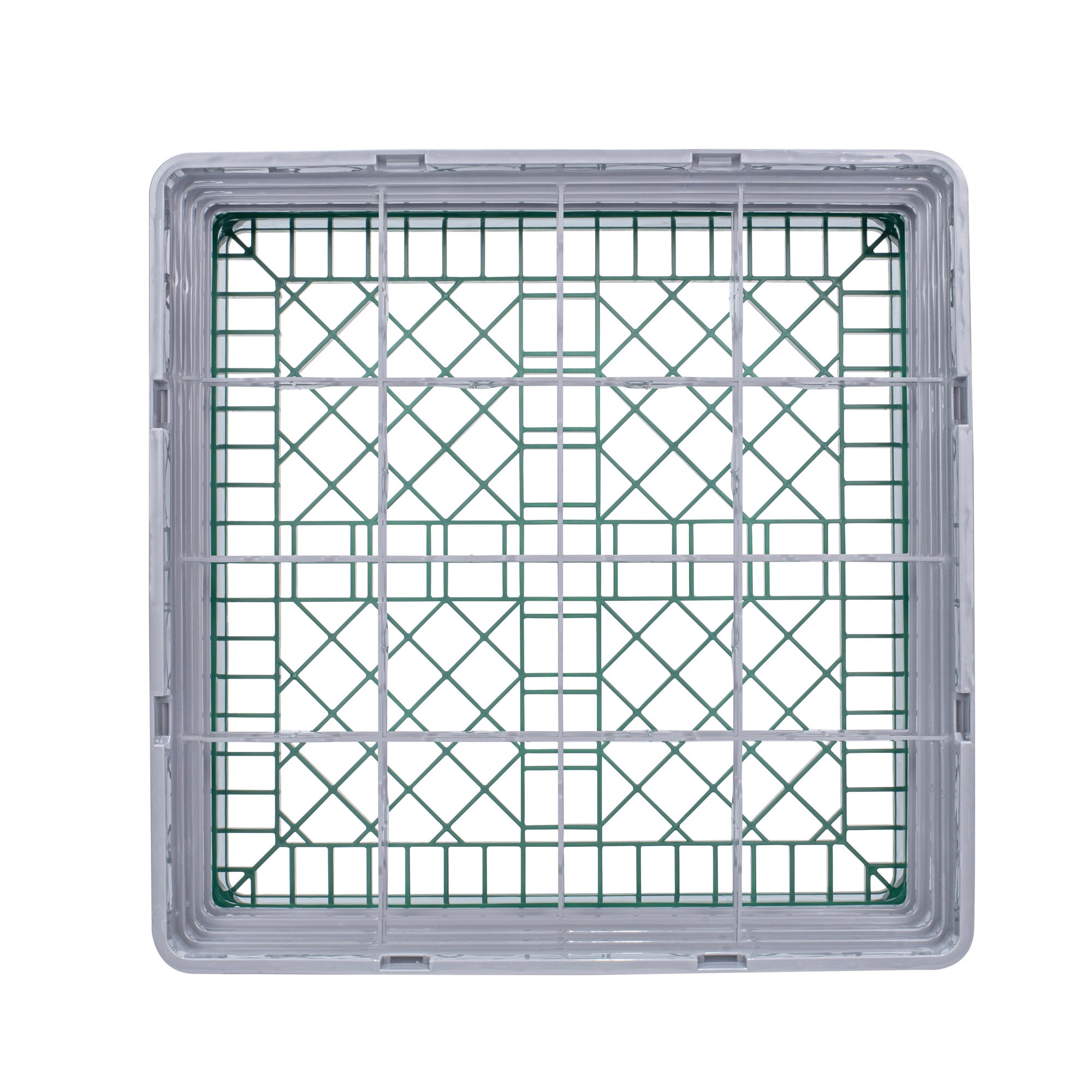 Clean Tek Professional Green Glass Rack - 16 Compartments, 1 Full Drop and 3 Half Drop Extenders - 19 3/4" x 19 3/4" x 10 1/2" - 1 count box
