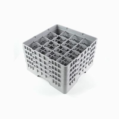 Clean Tek Professional Gray Glass Rack - 16 Compartments, 1 Full Drop and 3 Half Drop Extenders - 19 3/4" x 19 3/4" x 10 1/2" - 1 count box