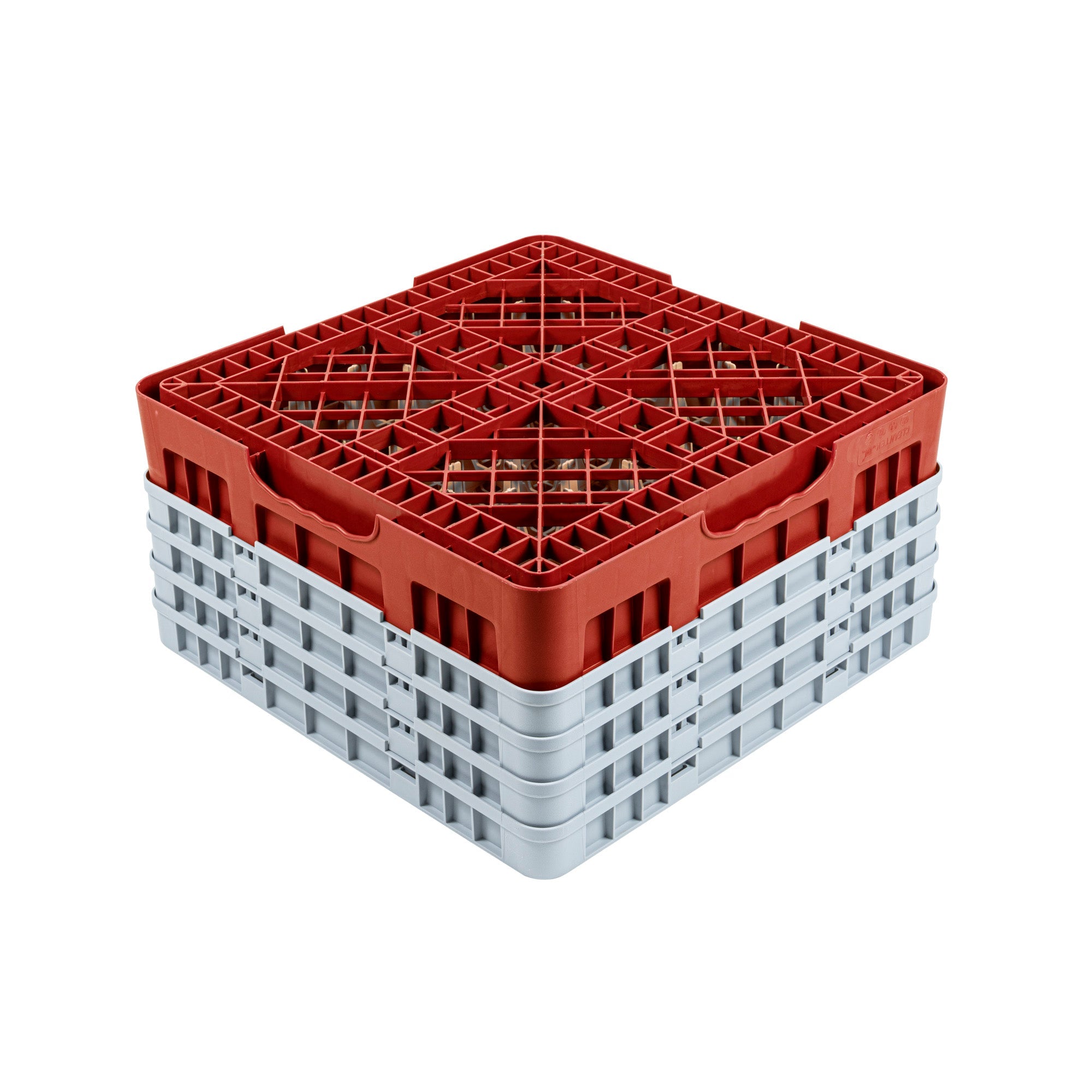 Clean Tek Professional Red Glass Rack - 16 Compartments, 1 Full Drop and 3 Half Drop Extenders - 19 3/4" x 19 3/4" x 10 1/2" - 1 count box