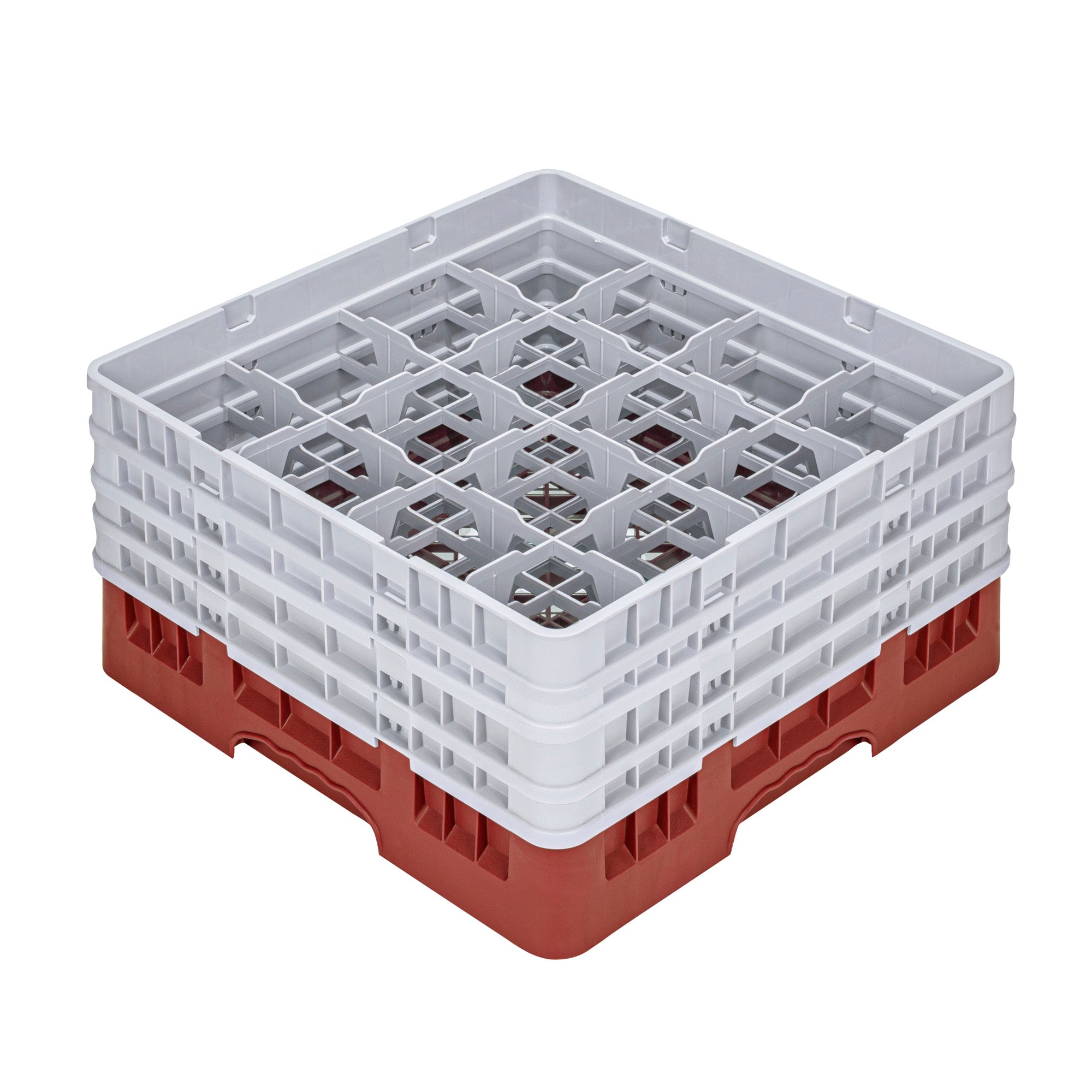 Clean Tek Professional Red Glass Rack - 16 Compartments, 1 Full Drop and 3 Half Drop Extenders - 19 3/4" x 19 3/4" x 10 1/2" - 1 count box