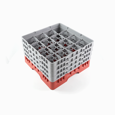 Clean Tek Professional Red Glass Rack - 16 Compartments, 1 Full Drop and 3 Half Drop Extenders - 19 3/4" x 19 3/4" x 10 1/2" - 1 count box