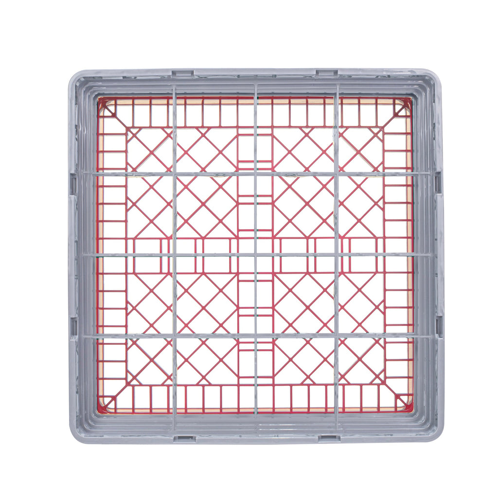 Clean Tek Professional Red Glass Rack - 16 Compartments, 1 Full Drop and 3 Half Drop Extenders - 19 3/4" x 19 3/4" x 10 1/2" - 1 count box