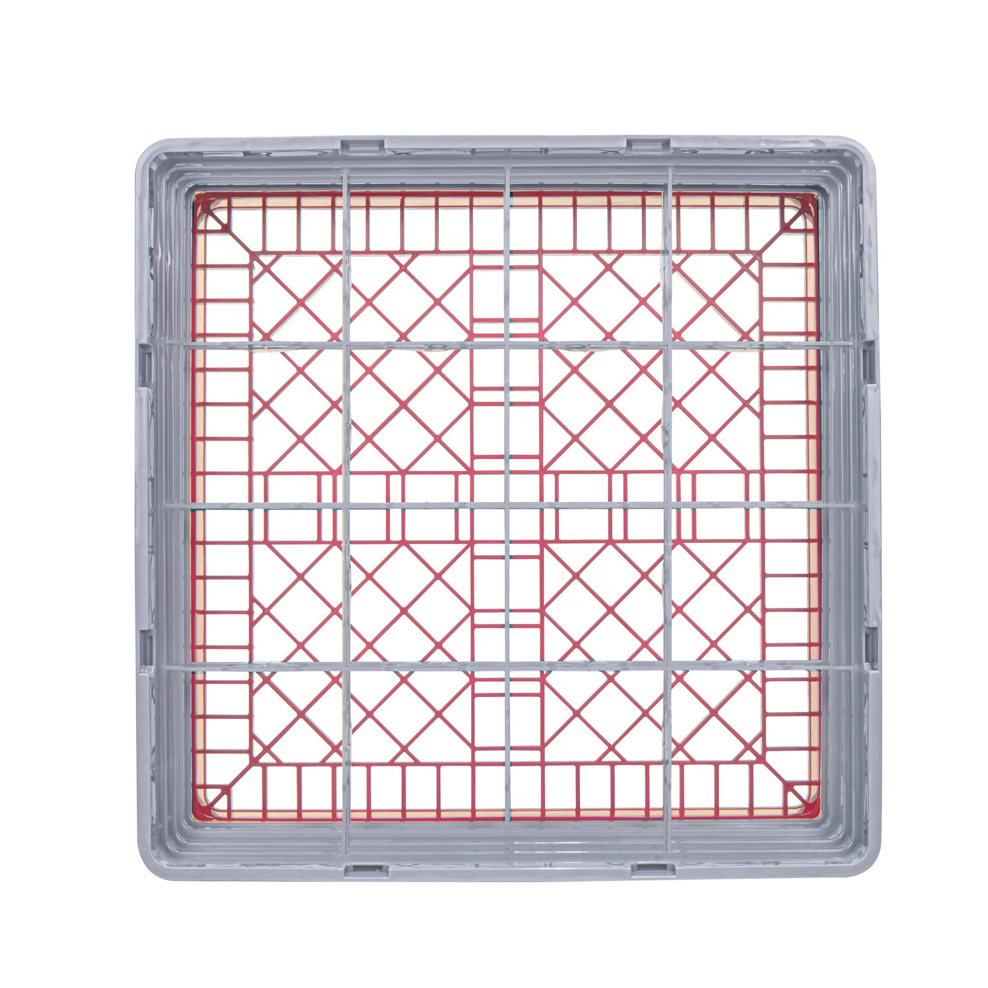 Clean Tek Professional Red Glass Rack - 16 Compartments, 1 Full Drop and 3 Half Drop Extenders - 19 3/4" x 19 3/4" x 10 1/2" - 1 count box