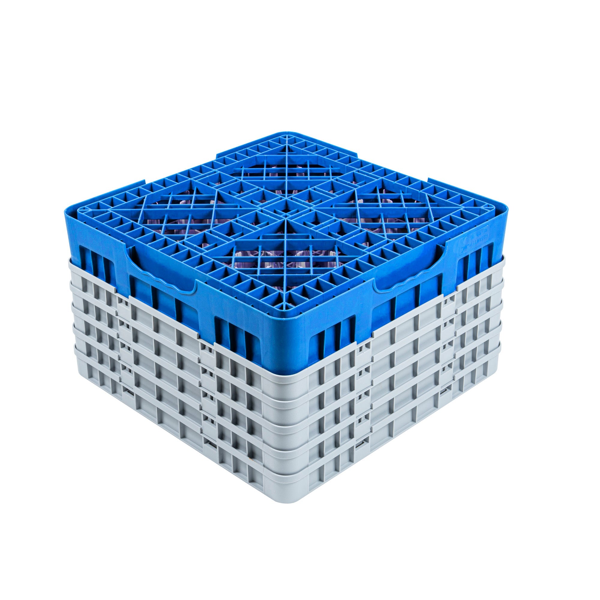 Clean Tek Professional Blue Glass Rack - 16 Compartments, 1 Full Drop and 4 Half Drop Extenders - 19 3/4" x 19 3/4" x 12 1/4" - 1 count box