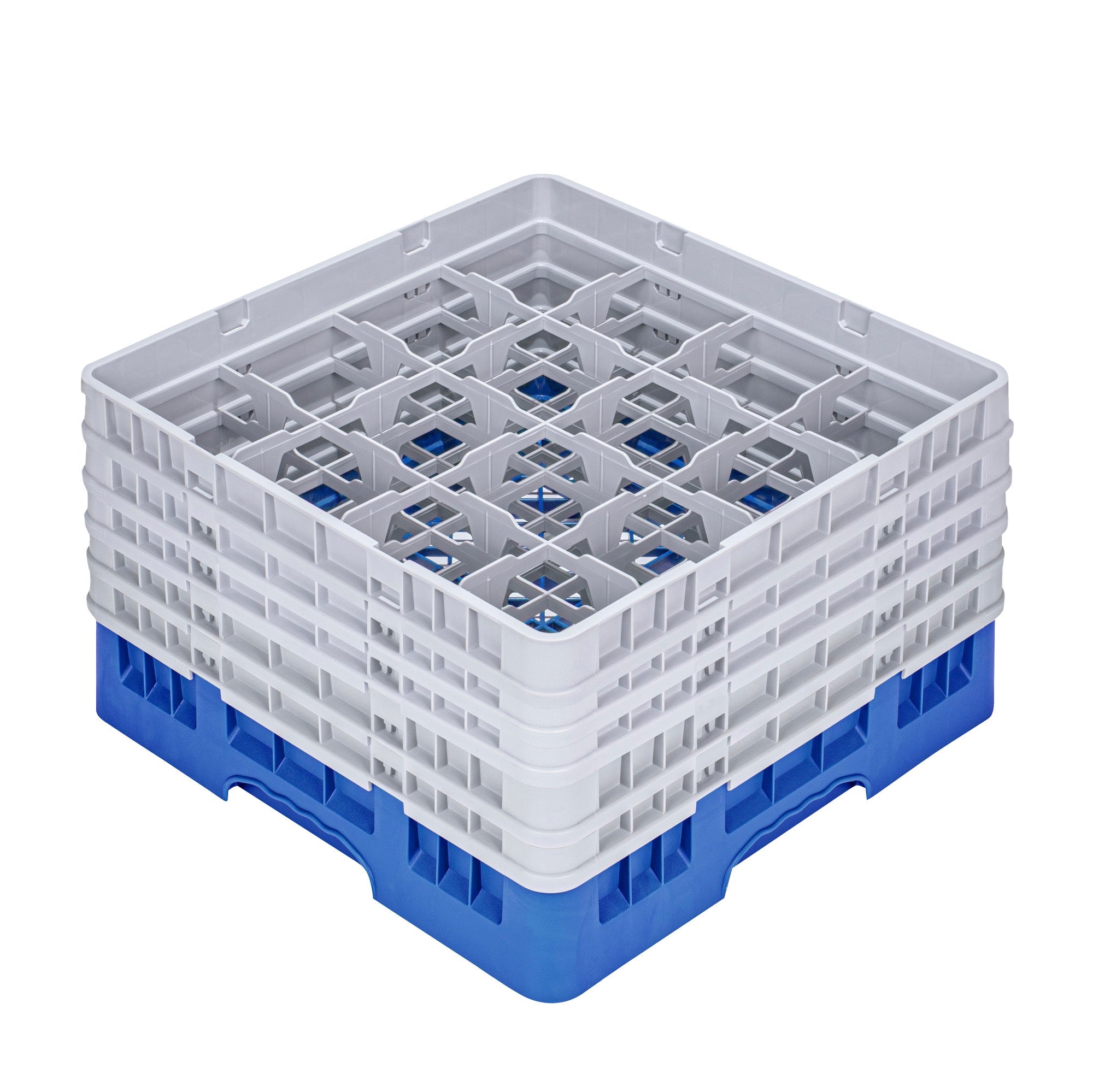 Clean Tek Professional Blue Glass Rack - 16 Compartments, 1 Full Drop and 4 Half Drop Extenders - 19 3/4" x 19 3/4" x 12 1/4" - 1 count box