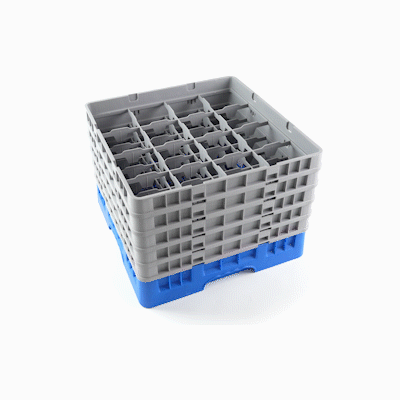 Clean Tek Professional Blue Glass Rack - 16 Compartments, 1 Full Drop and 4 Half Drop Extenders - 19 3/4" x 19 3/4" x 12 1/4" - 1 count box