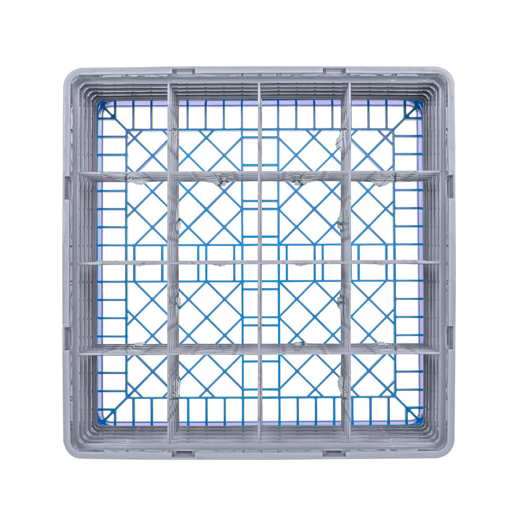 Clean Tek Professional Blue Glass Rack - 16 Compartments, 1 Full Drop and 4 Half Drop Extenders - 19 3/4" x 19 3/4" x 12 1/4" - 1 count box