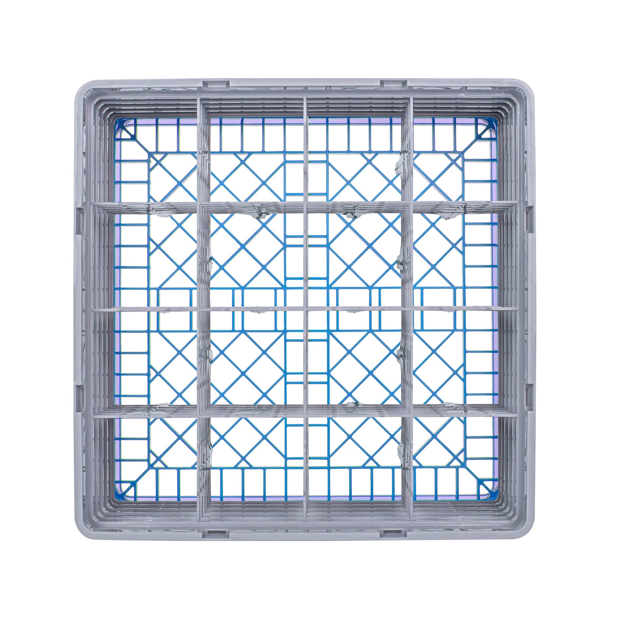 Clean Tek Professional Blue Glass Rack - 16 Compartments, 1 Full Drop and 4 Half Drop Extenders - 19 3/4" x 19 3/4" x 12 1/4" - 1 count box