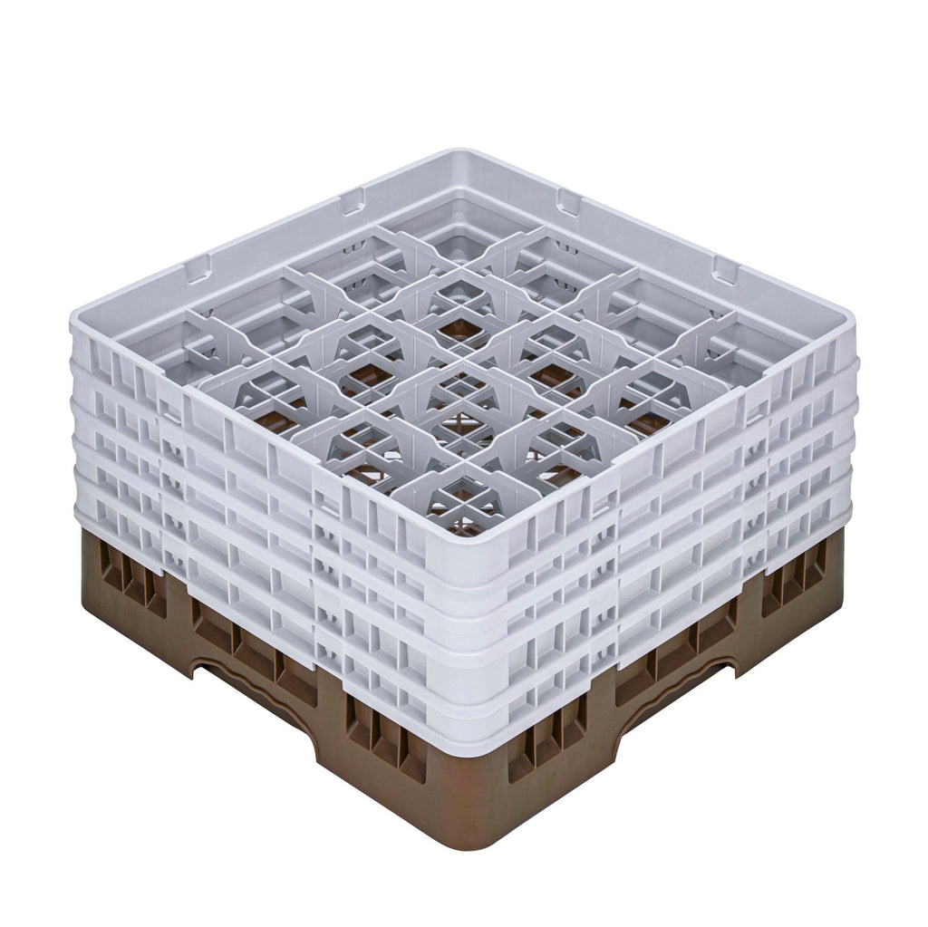 Clean Tek Professional Brown Glass Rack - 16 Compartments, 1 Full Drop and 4 Half Drop Extenders - 19 3/4" x 19 3/4" x 12 1/4" - 1 count box