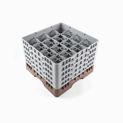 Clean Tek Professional Brown Glass Rack - 16 Compartments, 1 Full Drop and 4 Half Drop Extenders - 19 3/4" x 19 3/4" x 12 1/4" - 1 count box