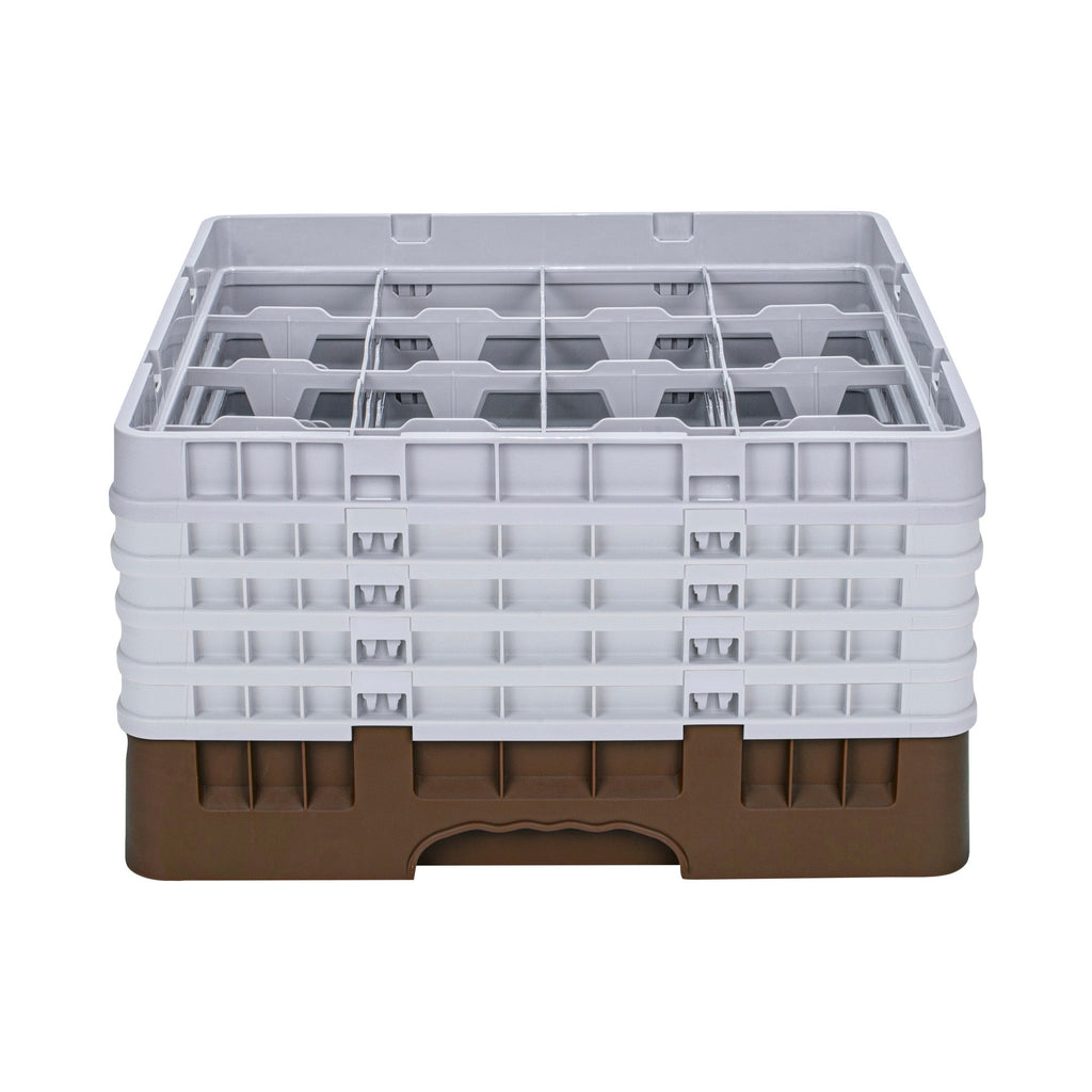 Clean Tek Professional Brown Glass Rack - 16 Compartments, 1 Full Drop and 4 Half Drop Extenders - 19 3/4" x 19 3/4" x 12 1/4" - 1 count box