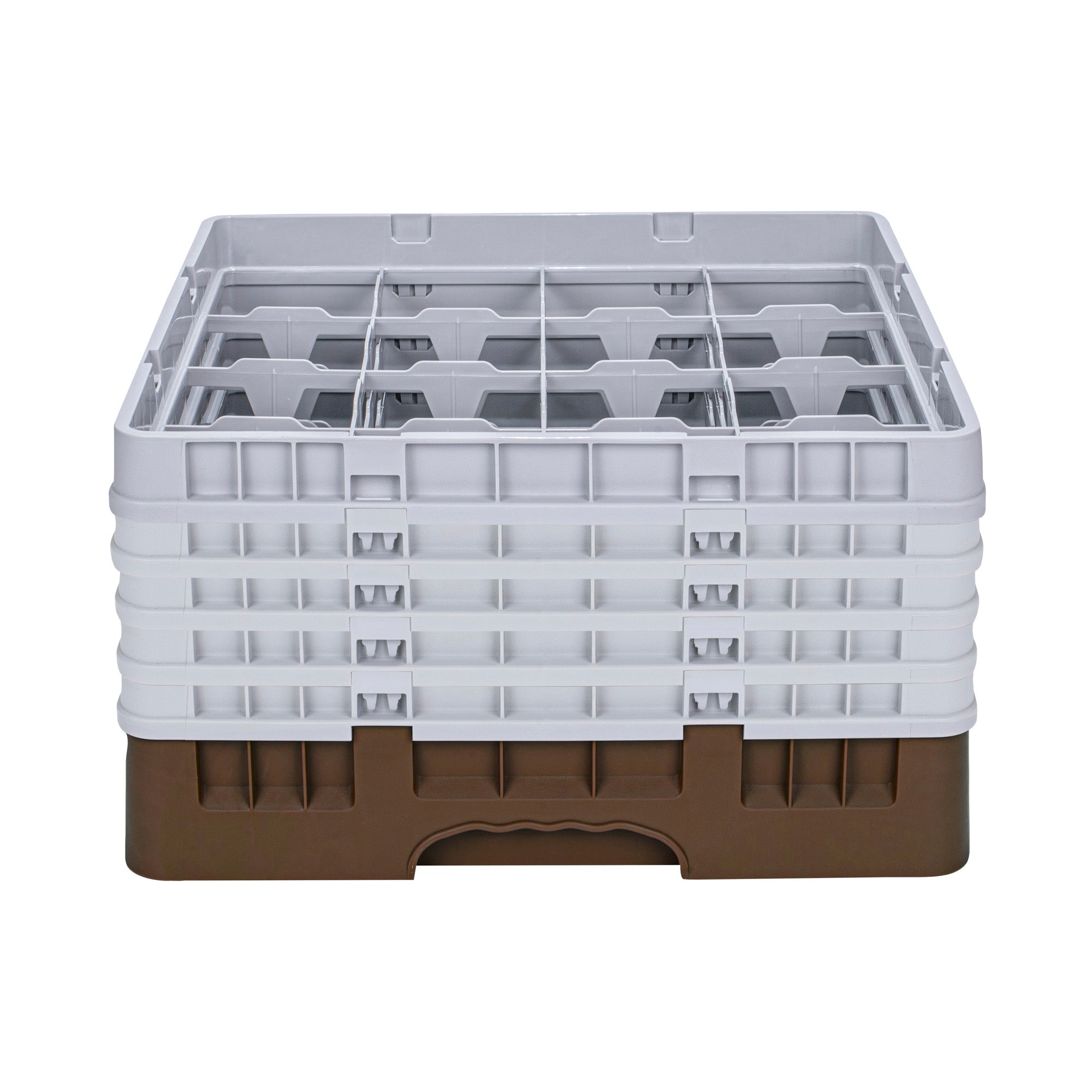 Clean Tek Professional Brown Glass Rack - 16 Compartments, 1 Full Drop and 4 Half Drop Extenders - 19 3/4" x 19 3/4" x 12 1/4" - 1 count box