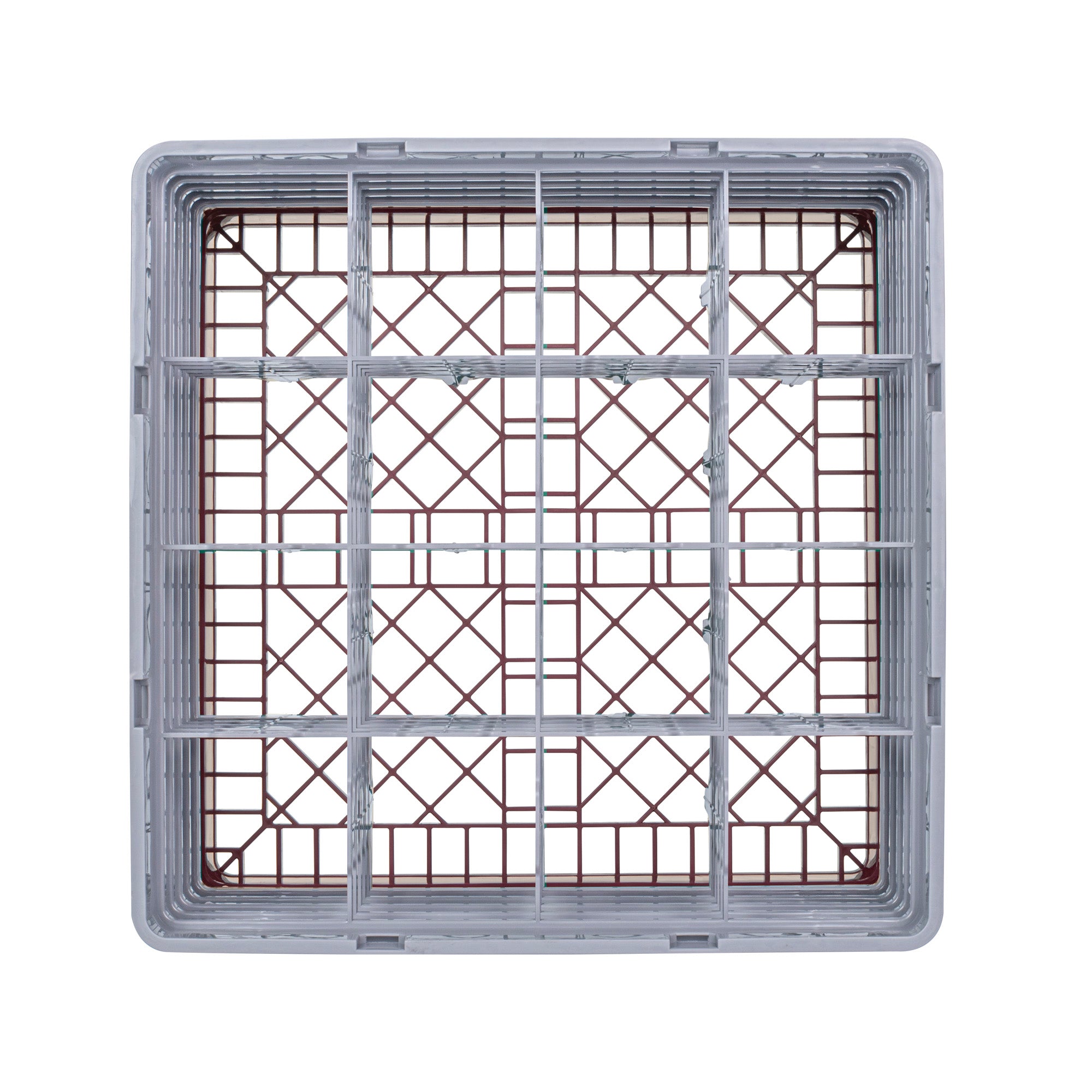 Clean Tek Professional Brown Glass Rack - 16 Compartments, 1 Full Drop and 4 Half Drop Extenders - 19 3/4" x 19 3/4" x 12 1/4" - 1 count box