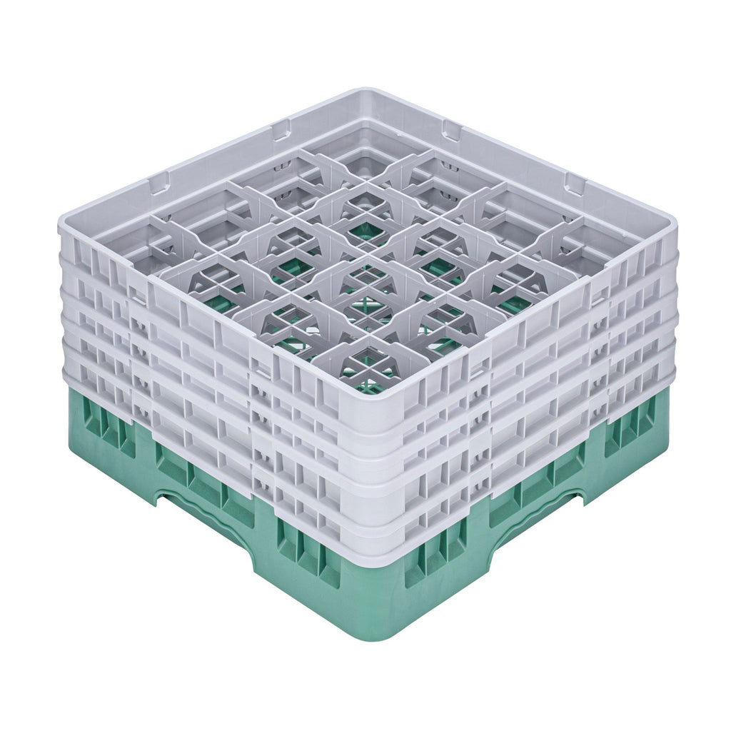 Clean Tek Professional Green Glass Rack - 16 Compartments, 1 Full Drop and 4 Half Drop Extenders - 19 3/4" x 19 3/4" x 12 1/4" - 1 count box
