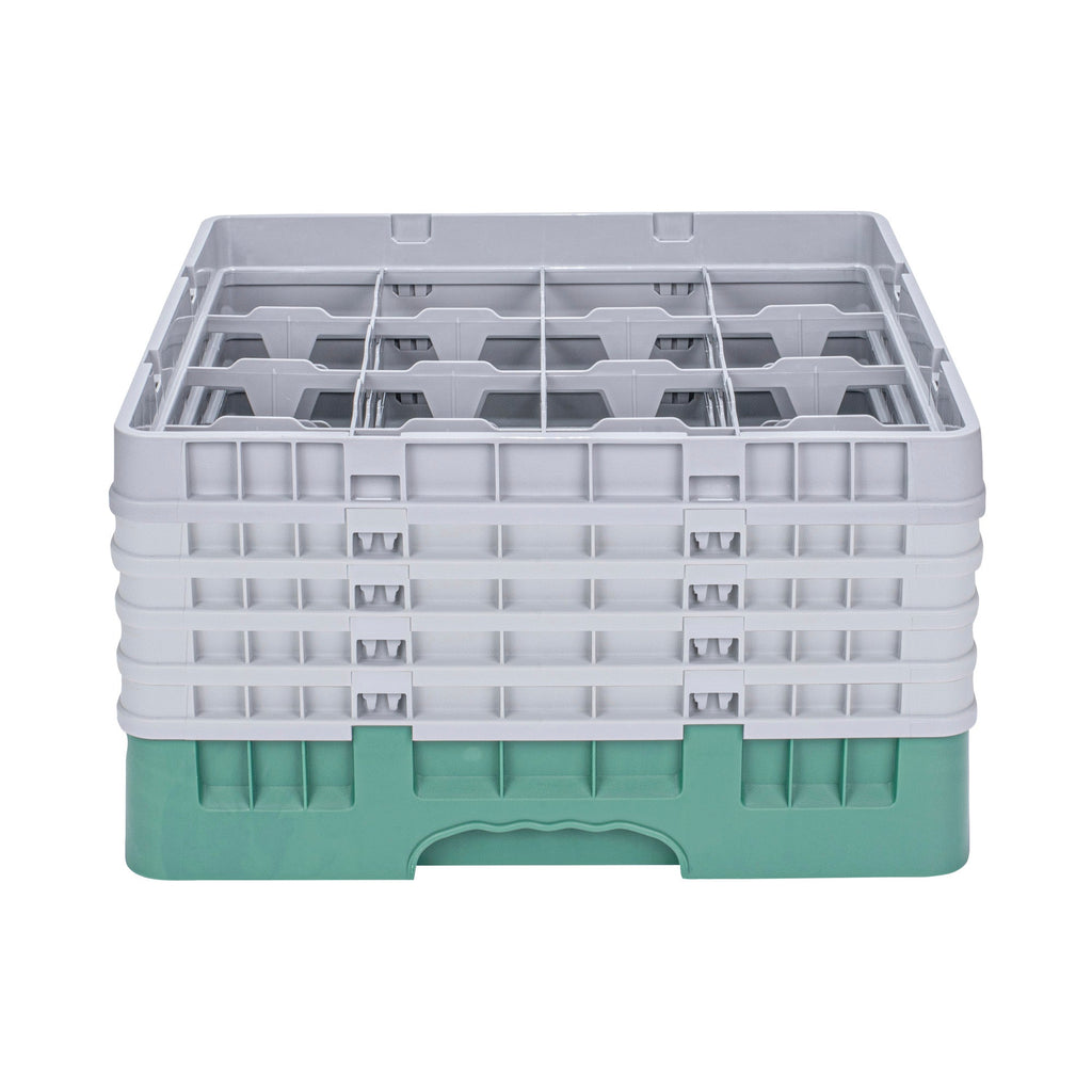 Clean Tek Professional Green Glass Rack - 16 Compartments, 1 Full Drop and 4 Half Drop Extenders - 19 3/4" x 19 3/4" x 12 1/4" - 1 count box