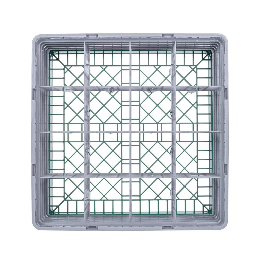 Clean Tek Professional Green Glass Rack - 16 Compartments, 1 Full Drop and 4 Half Drop Extenders - 19 3/4" x 19 3/4" x 12 1/4" - 1 count box