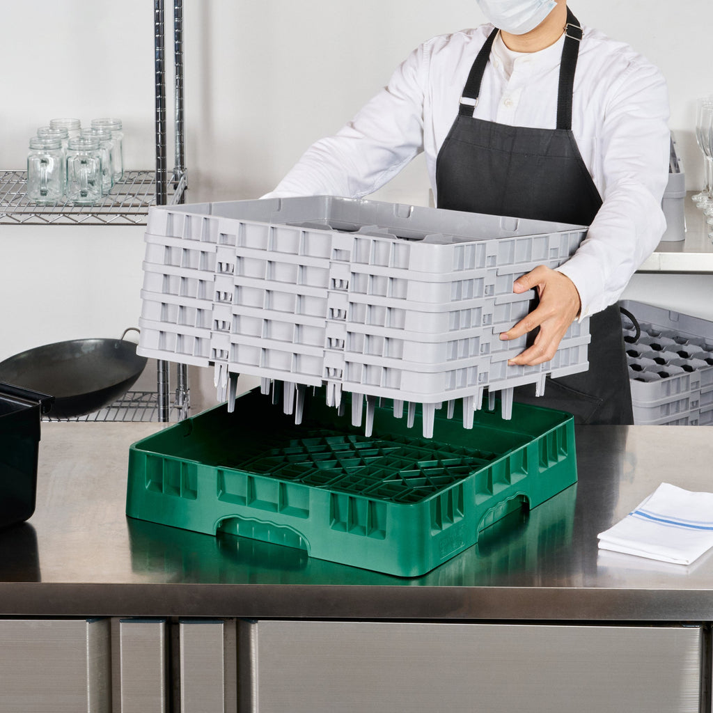 Clean Tek Professional Green Glass Rack - 16 Compartments, 1 Full Drop and 4 Half Drop Extenders - 19 3/4" x 19 3/4" x 12 1/4" - 1 count box