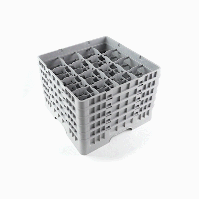Clean Tek Professional Gray Glass Rack - 16 Compartments, 1 Full Drop and 4 Half Drop Extenders - 19 3/4" x 19 3/4" x 12 1/4" - 1 count box