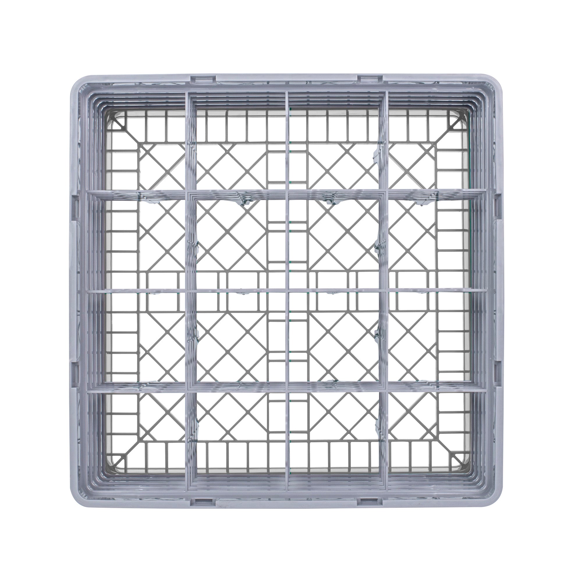 Clean Tek Professional Gray Glass Rack - 16 Compartments, 1 Full Drop and 4 Half Drop Extenders - 19 3/4" x 19 3/4" x 12 1/4" - 1 count box