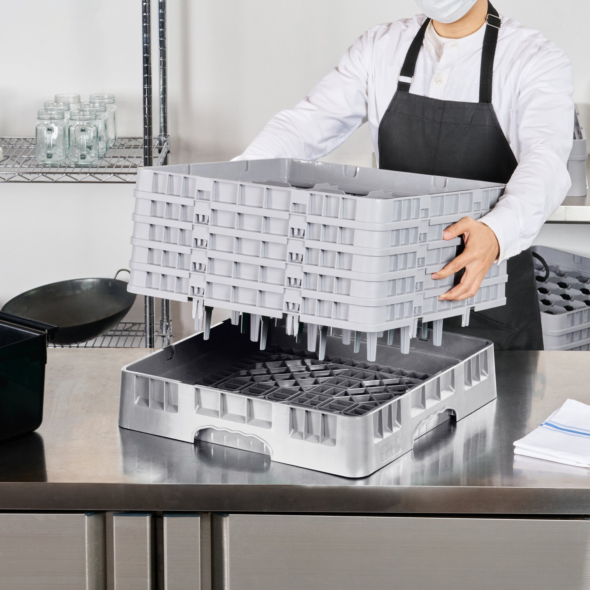 Clean Tek Professional Gray Glass Rack - 16 Compartments, 1 Full Drop and 4 Half Drop Extenders - 19 3/4" x 19 3/4" x 12 1/4" - 1 count box