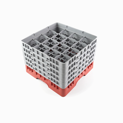 Clean Tek Professional Red Glass Rack - 16 Compartments, 1 Full Drop and 4 Half Drop Extenders - 19 3/4" x 19 3/4" x 12 1/4" - 1 count box