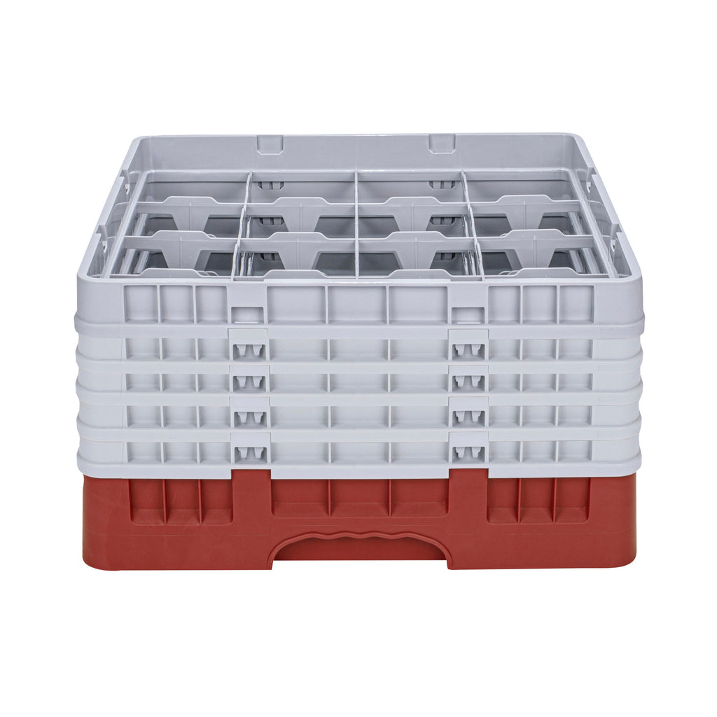 Clean Tek Professional Red Glass Rack - 16 Compartments, 1 Full Drop and 4 Half Drop Extenders - 19 3/4" x 19 3/4" x 12 1/4" - 1 count box