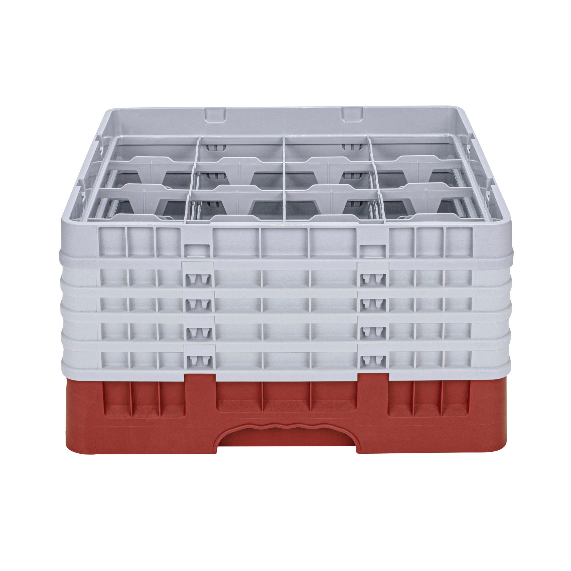 Clean Tek Professional Red Glass Rack - 16 Compartments, 1 Full Drop and 4 Half Drop Extenders - 19 3/4" x 19 3/4" x 12 1/4" - 1 count box