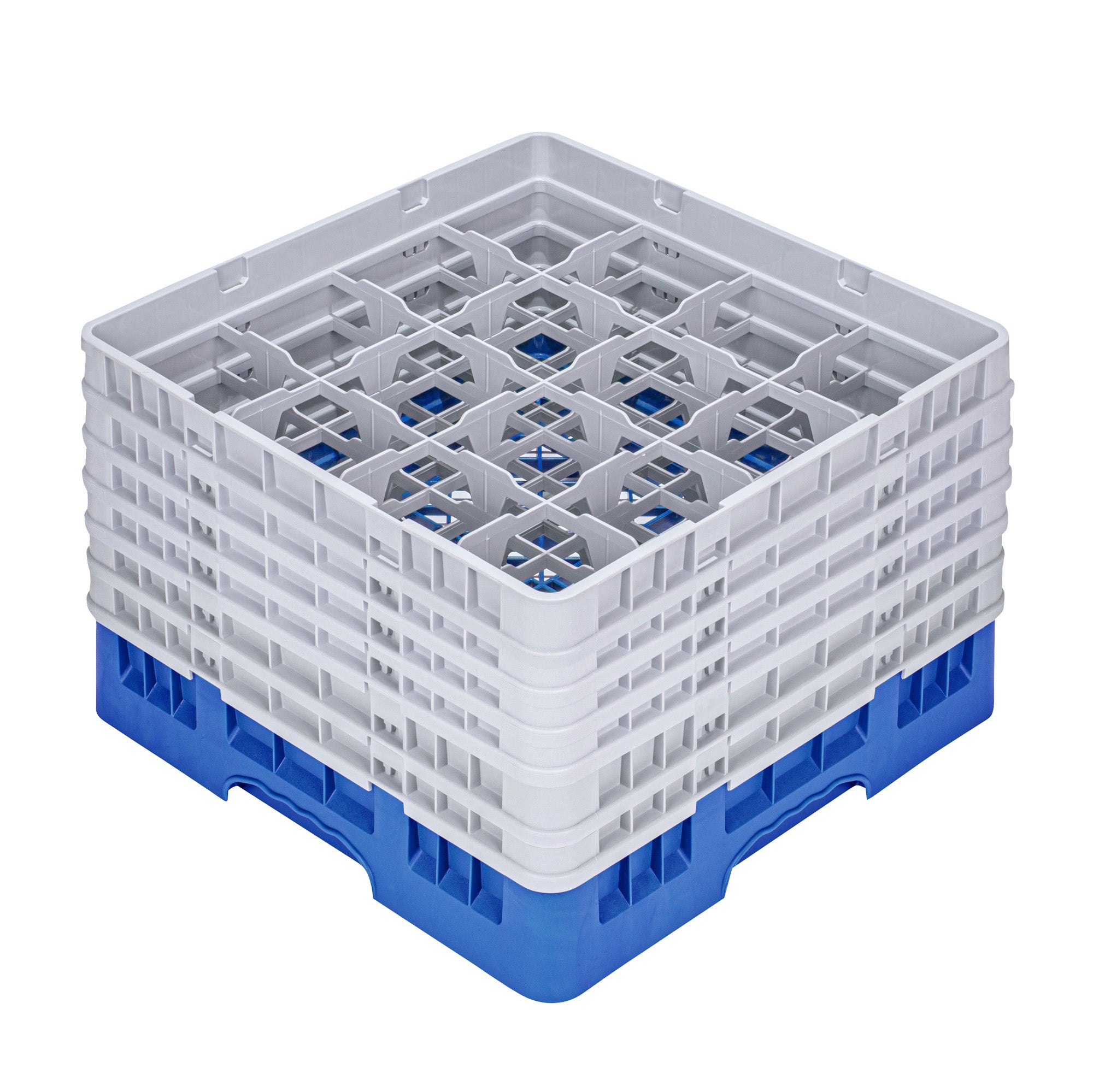 Clean Tek Professional Blue Glass Rack - 16 Compartments, 1 Full Drop and 5 Half Drop Extenders - 19 3/4" x 19 3/4" x 13 3/4" - 1 count box