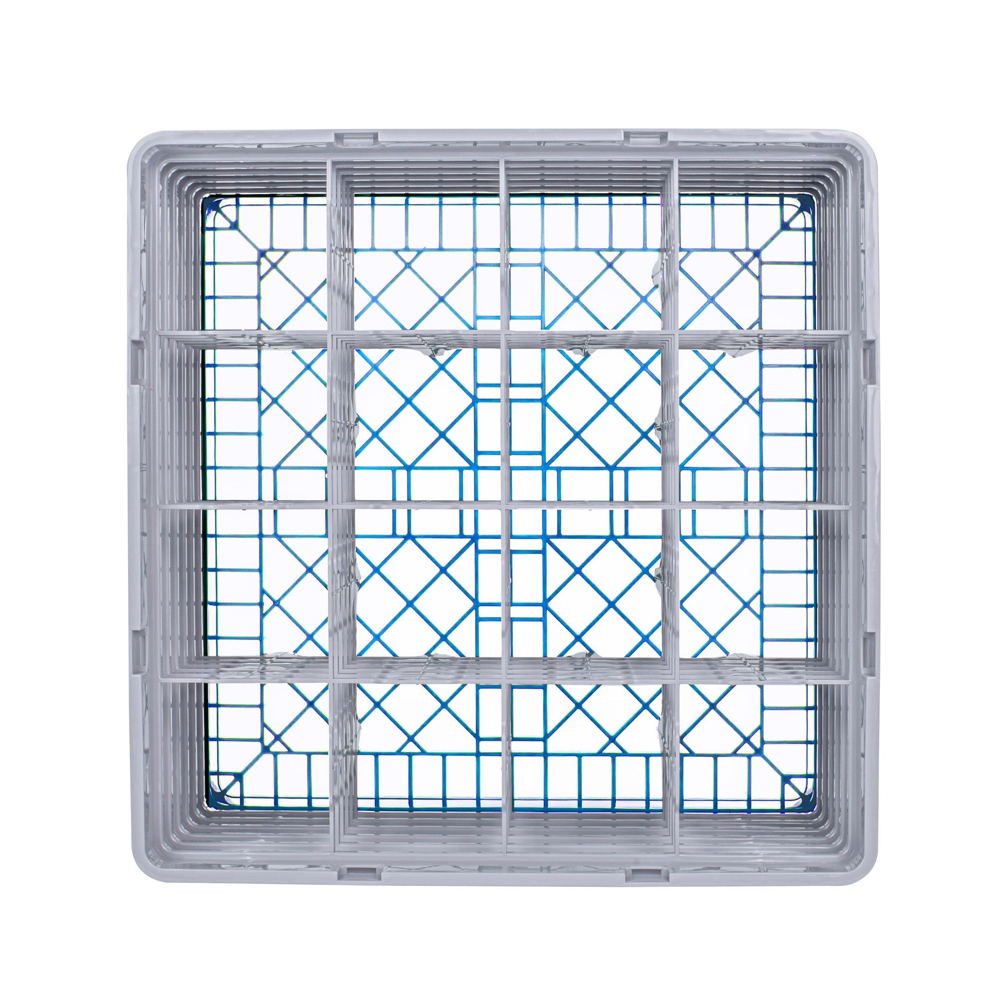 Clean Tek Professional Blue Glass Rack - 16 Compartments, 1 Full Drop and 5 Half Drop Extenders - 19 3/4" x 19 3/4" x 13 3/4" - 1 count box