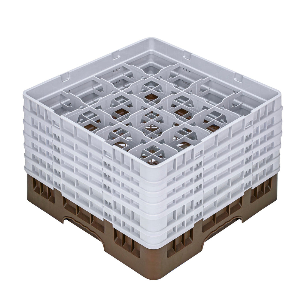Clean Tek Professional Brown Glass Rack - 16 Compartments, 1 Full Drop and 5 Half Drop Extenders - 19 3/4" x 19 3/4" x 13 3/4" - 1 count box