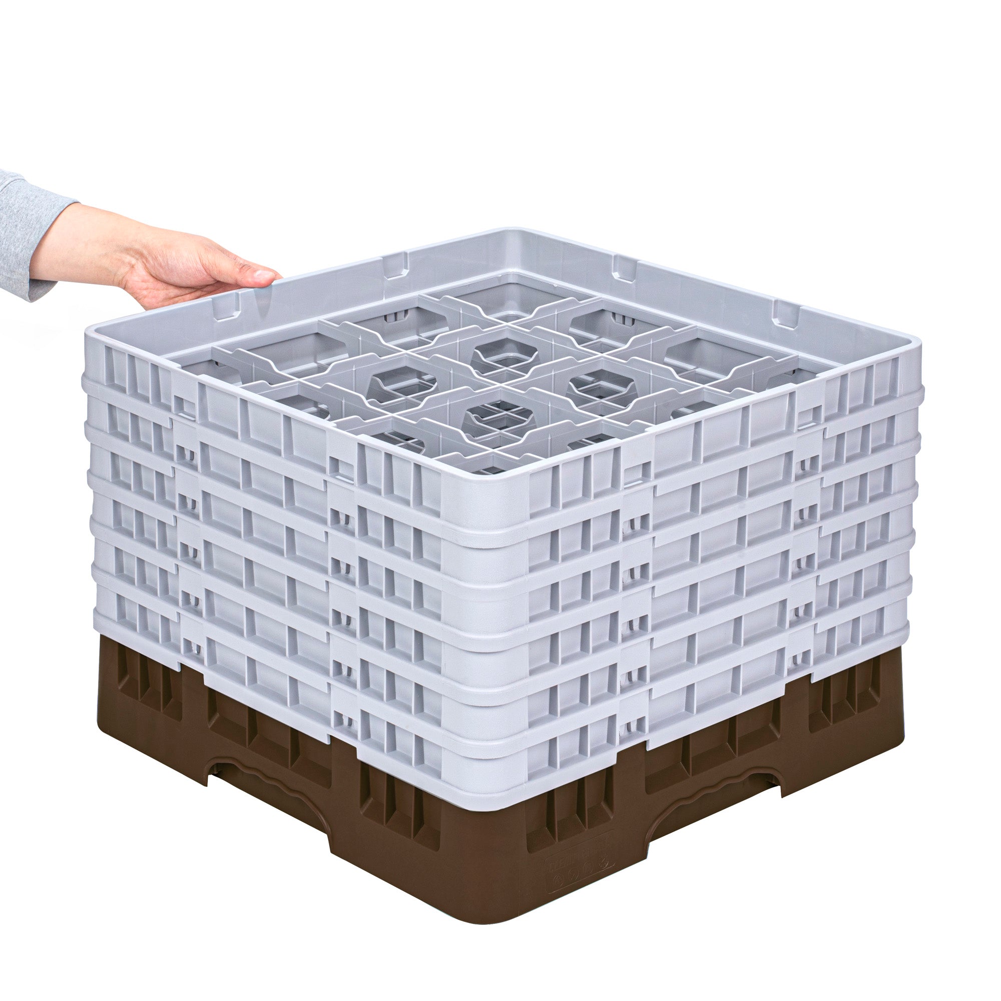 Clean Tek Professional Brown Glass Rack - 16 Compartments, 1 Full Drop and 5 Half Drop Extenders - 19 3/4" x 19 3/4" x 13 3/4" - 1 count box
