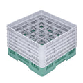 Clean Tek Professional Green Glass Rack - 16 Compartments, 1 Full Drop and 5 Half Drop Extenders - 19 3/4" x 19 3/4" x 13 3/4" - 1 count box