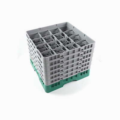 Clean Tek Professional Green Glass Rack - 16 Compartments, 1 Full Drop and 5 Half Drop Extenders - 19 3/4" x 19 3/4" x 13 3/4" - 1 count box