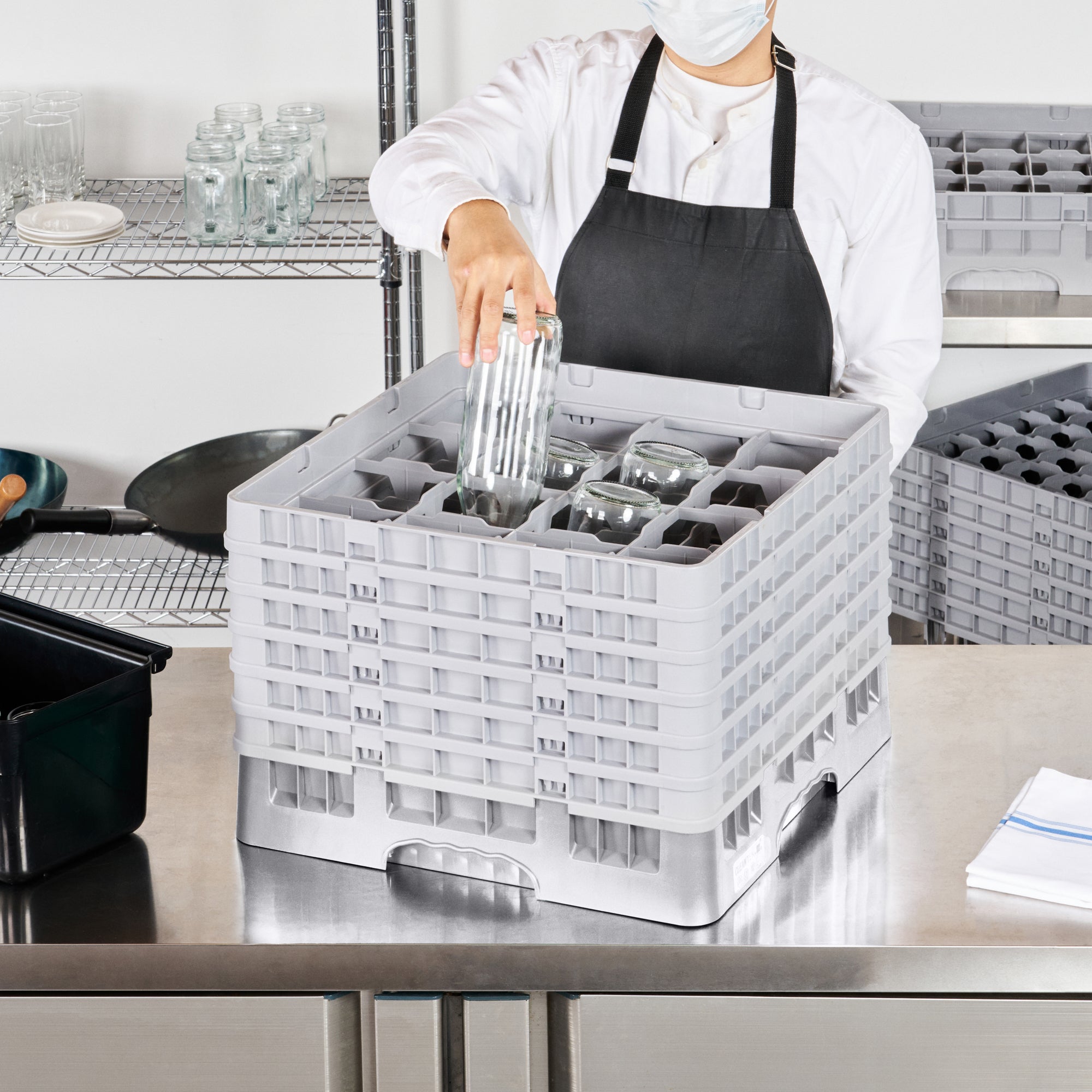 Clean Tek Professional Gray Glass Rack - 16 Compartments, 1 Full Drop and 5 Half Drop Extenders - 19 3/4" x 19 3/4" x 13 3/4" - 1 count box
