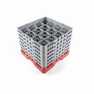Clean Tek Professional Red Glass Rack - 16 Compartments, 1 Full Drop and 5 Half Drop Extenders - 19 3/4" x 19 3/4" x 13 3/4" - 1 count box
