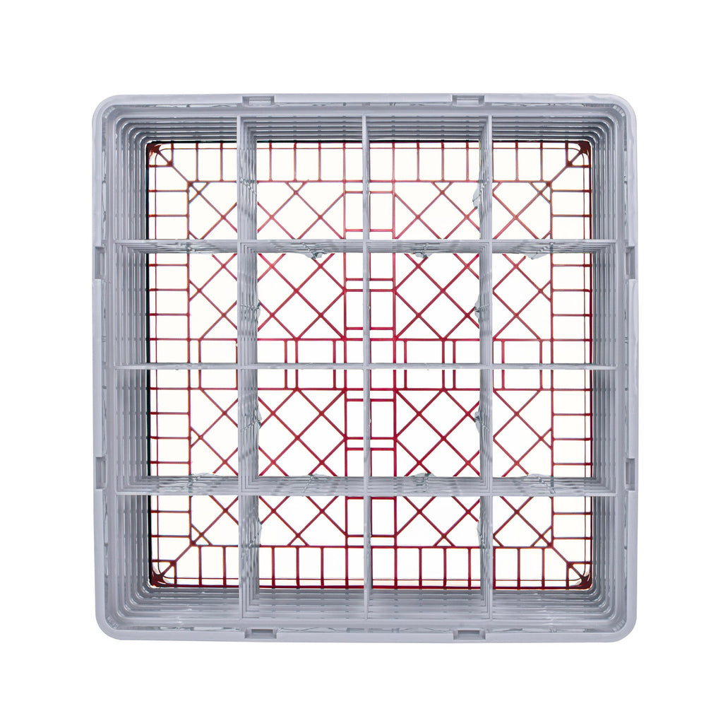 Clean Tek Professional Red Glass Rack - 16 Compartments, 1 Full Drop and 5 Half Drop Extenders - 19 3/4" x 19 3/4" x 13 3/4" - 1 count box