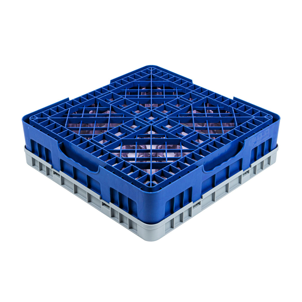 Clean Tek Professional Blue Glass Rack - 25 Compartments, 1 Full Drop Extender - 19 3/4" x 19 3/4" x 5 3/4" - 1 count box