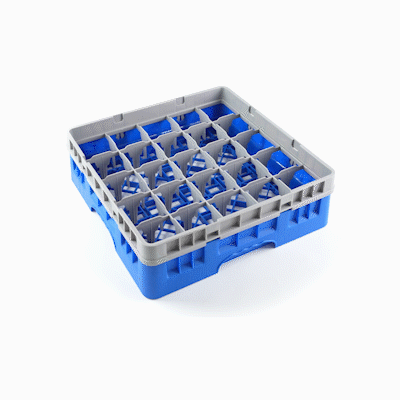 Clean Tek Professional Blue Glass Rack - 25 Compartments, 1 Full Drop Extender - 19 3/4" x 19 3/4" x 5 3/4" - 1 count box
