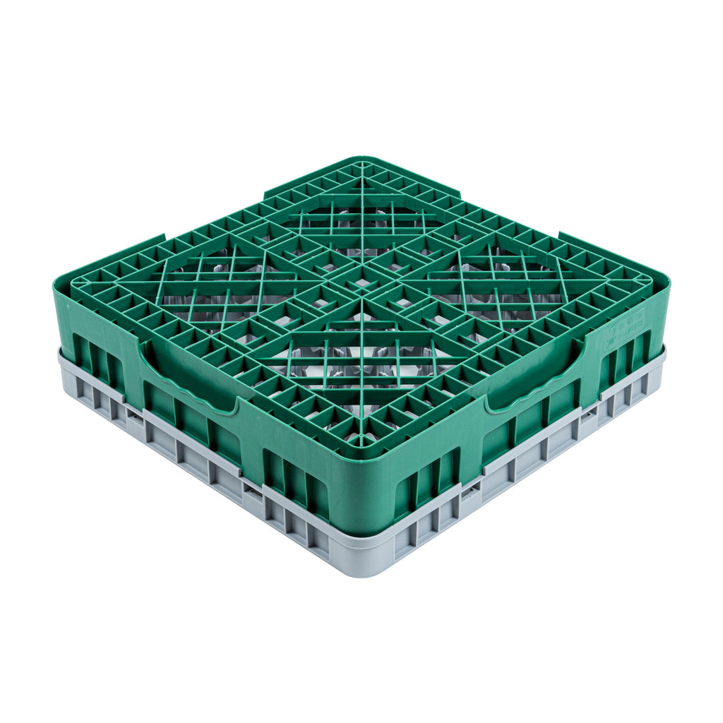 Clean Tek Professional Green Glass Rack - 25 Compartments, 1 Full Drop Extender - 19 3/4" x 19 3/4" x 5 3/4" - 1 count box
