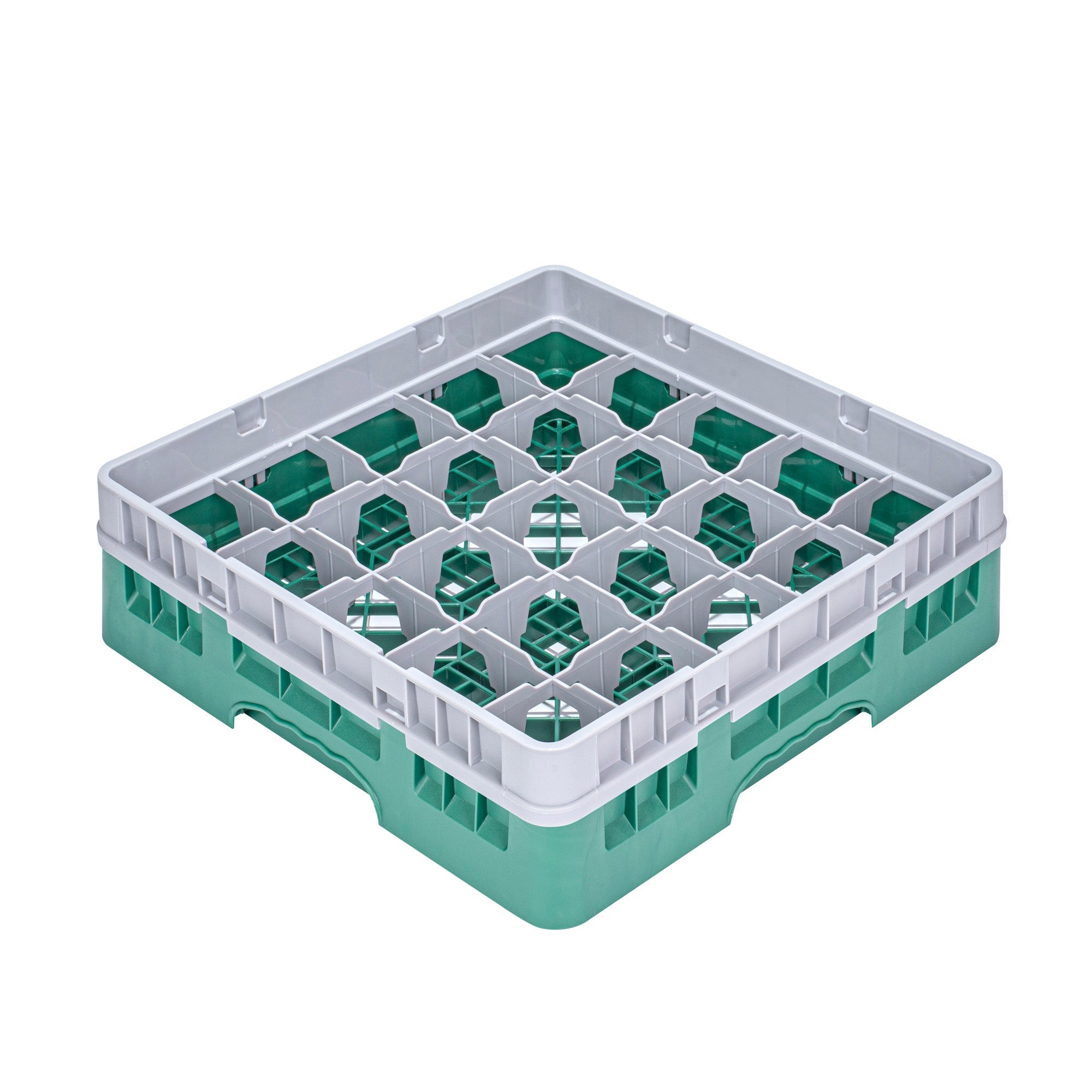 Clean Tek Professional Green Glass Rack - 25 Compartments, 1 Full Drop Extender - 19 3/4" x 19 3/4" x 5 3/4" - 1 count box